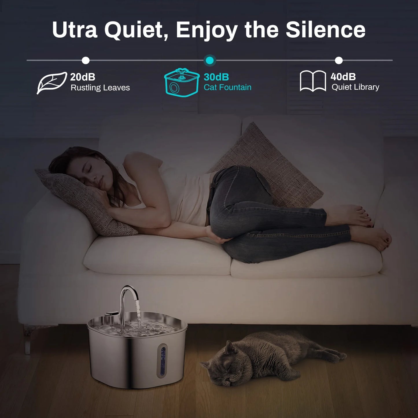 Cartufy™ Cat Water Fountain Stainless Steel, Ultra-Quiet & Triple Filtered