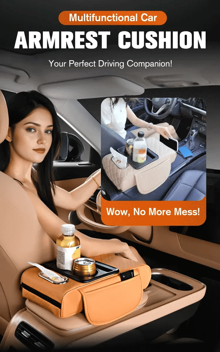 Multifunctional Car Armrest Cushion Organizer | PU Leather