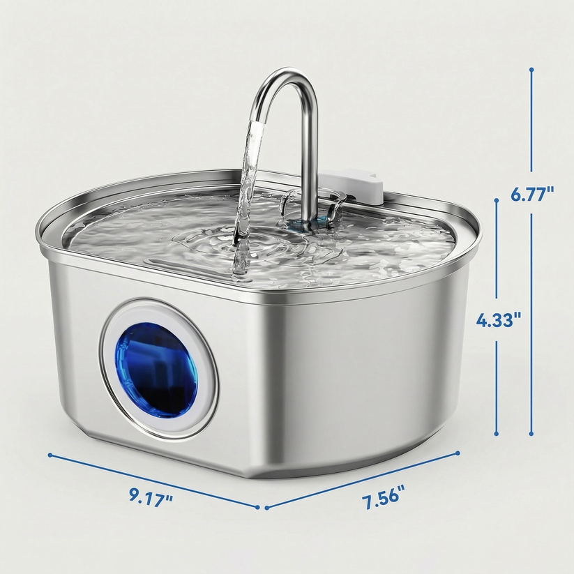 Cartufy™ Cat Water Fountain Stainless Steel, Ultra-Quiet & Triple Filtered