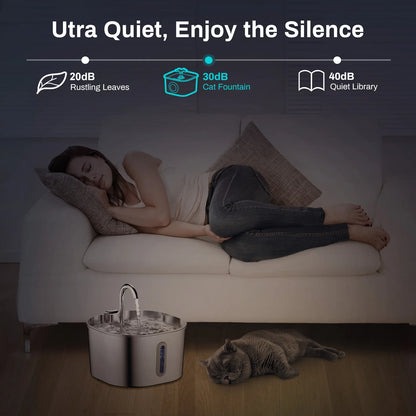 Cartufy™ Cat Water Fountain Stainless Steel, Ultra-Quiet & Triple Filtered