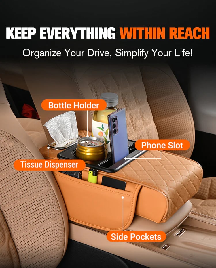 Multifunctional Car Armrest Cushion Organizer | PU Leather