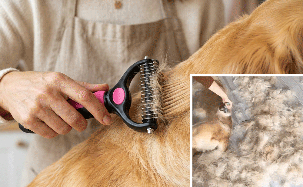 Cartufy™ Dual-Sided Undercoat Rake for Dogs & Cats