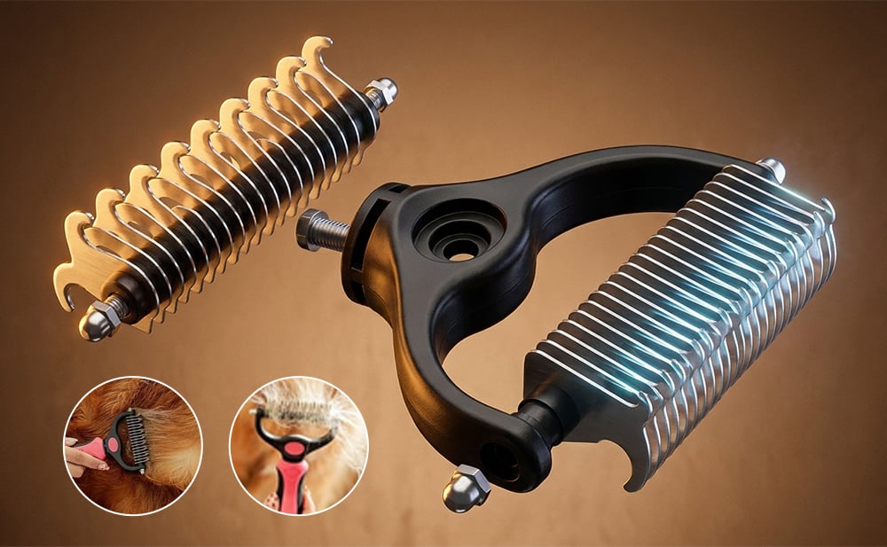 Cartufy™ Dual-Sided Undercoat Rake for Dogs & Cats